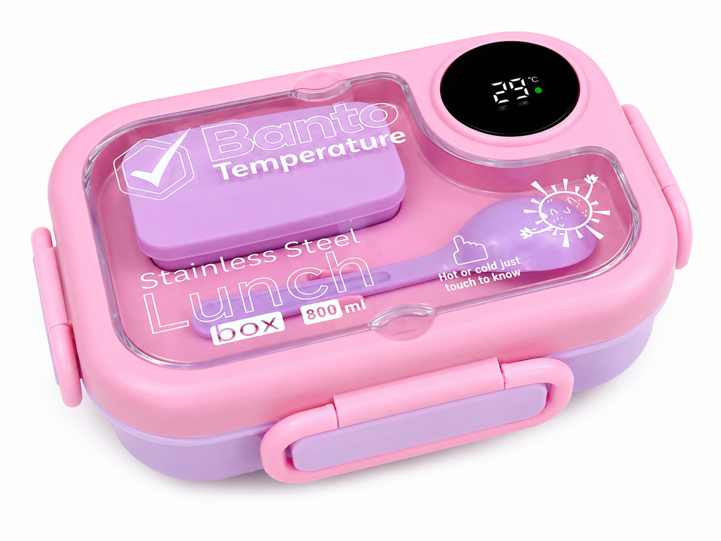 Smart Temperature Display Stainless Steel Lunch Box 800ml Leakproof Bento Box for School Office Travel & Kids Meals