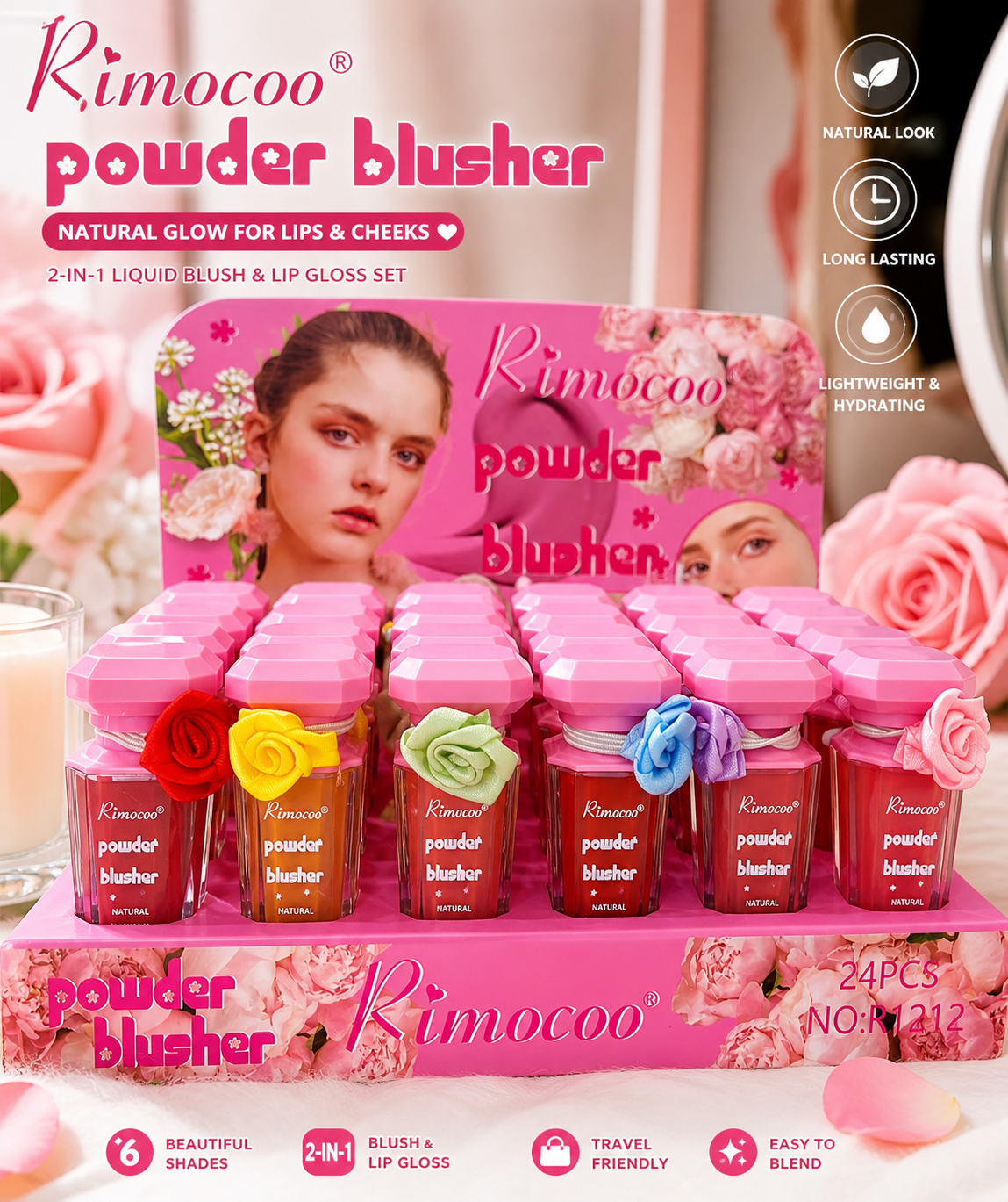Romocoo 2-in-1 Liquid Blush & Lip Gloss Set 6pcs
