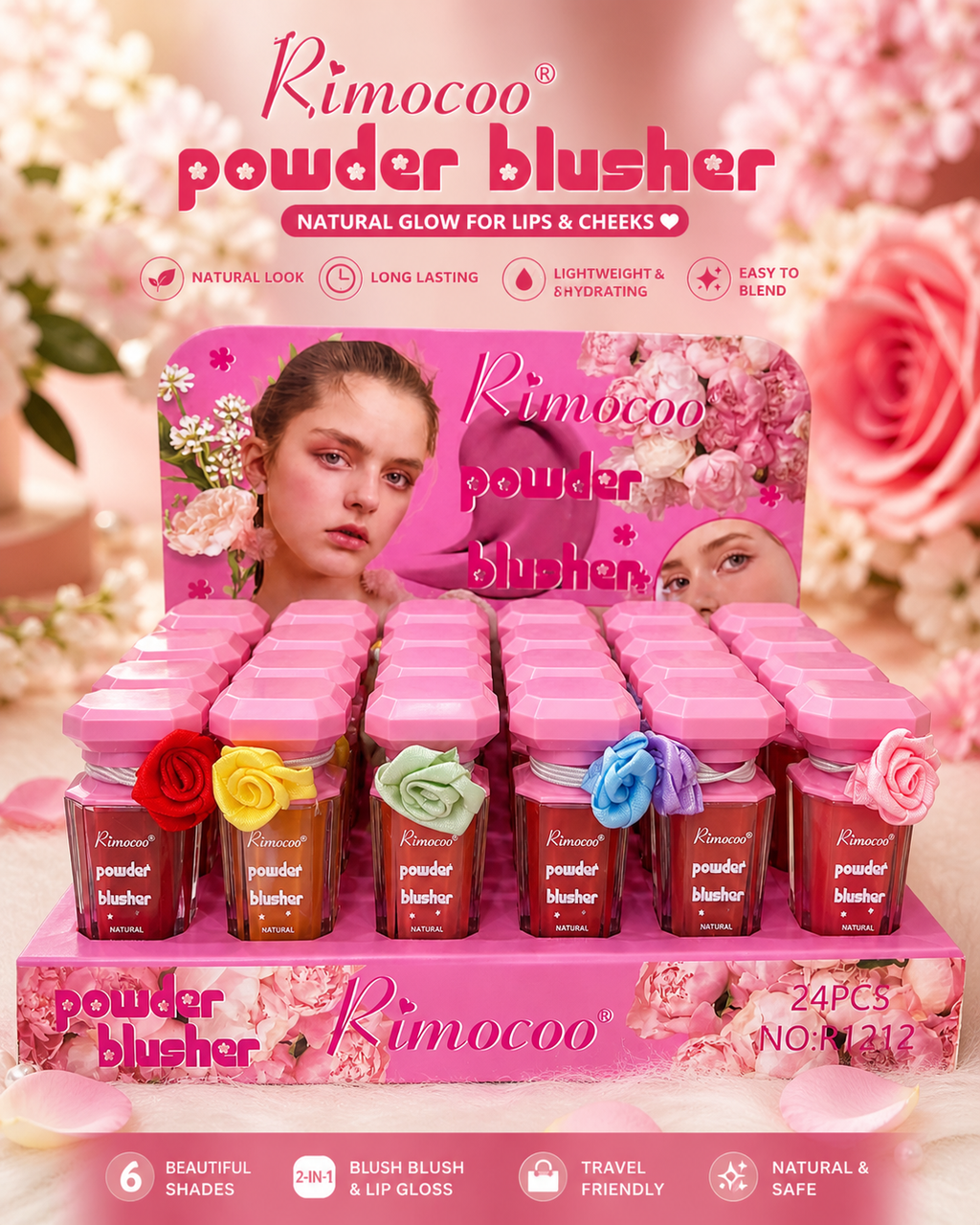 Romocoo 2-in-1 Liquid Blush & Lip Gloss Set 6pcs