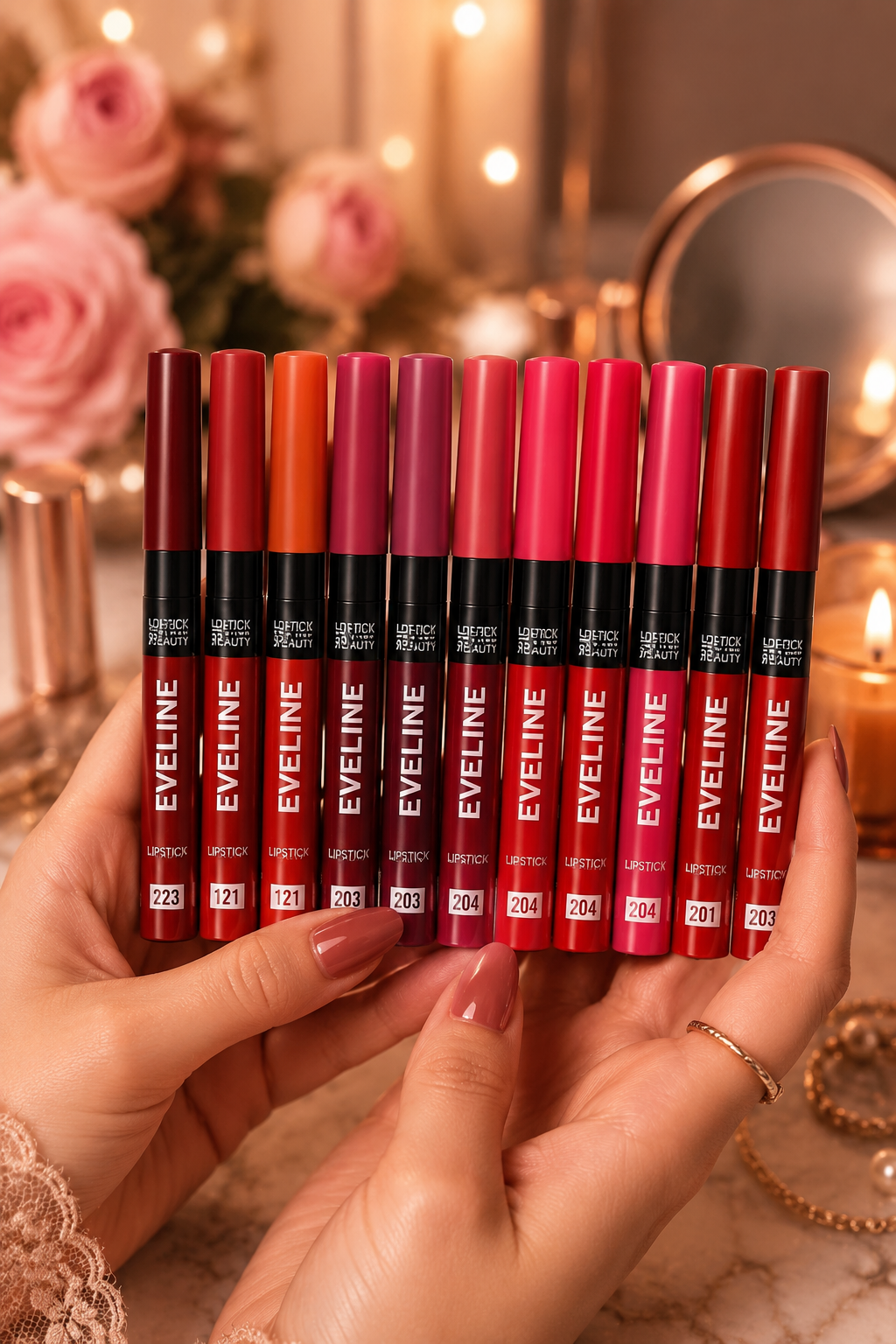 EVELINE 12 Pcs Matte Lipstick Pencil Set – Waterproof Long Lasting