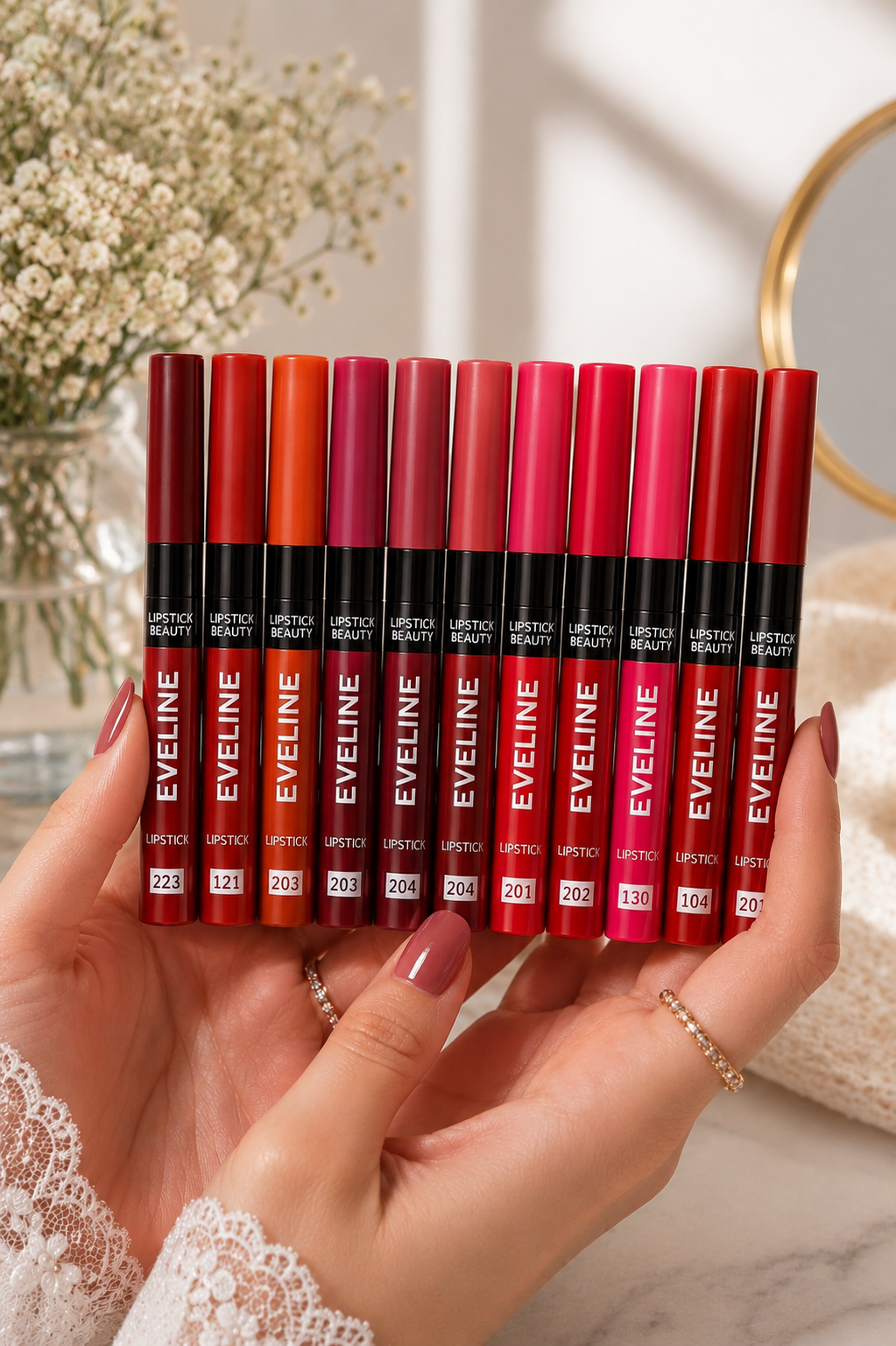 EVELINE 12 Pcs Matte Lipstick Pencil Set – Waterproof Long Lasting