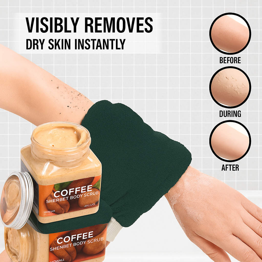 Glow-Up Duo Coffee Scrub & Exfoliating Glove – Smooth, Soft & Radiant Skin