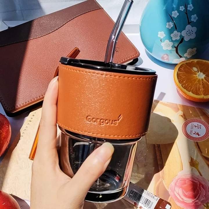 Premium Glass Coffee Tumbler with Straw & Lid – Reusable Heat Resistant Travel Cup for Iced Coffee, Tea, Juice & Smoothies