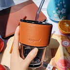 Premium Glass Coffee Tumbler with Straw & Lid – Reusable Heat Resistant Travel Cup for Iced Coffee, Tea, Juice & Smoothies