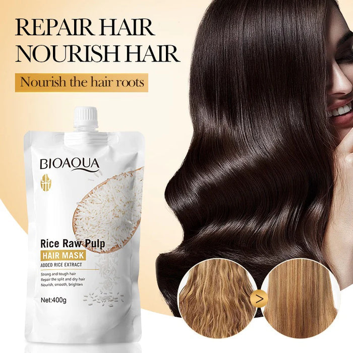 BIOAQUA Rice Raw Puip Nourishing Hydrating Rice Hair Mask Hair Care & Treatment Repair Dry Damaged Hair Deeply Nourishing Hydrating Rice Hair Mask BQY09883