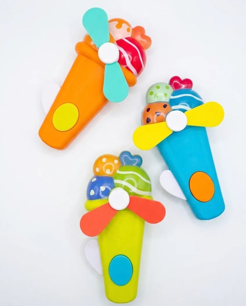 Portable Ice Cream Shape Mini Hand Press Fan Toy for Kids – Cute Handheld Summer Cooling Fan with Safe Soft Blades for Travel, School & Outdoor Use
