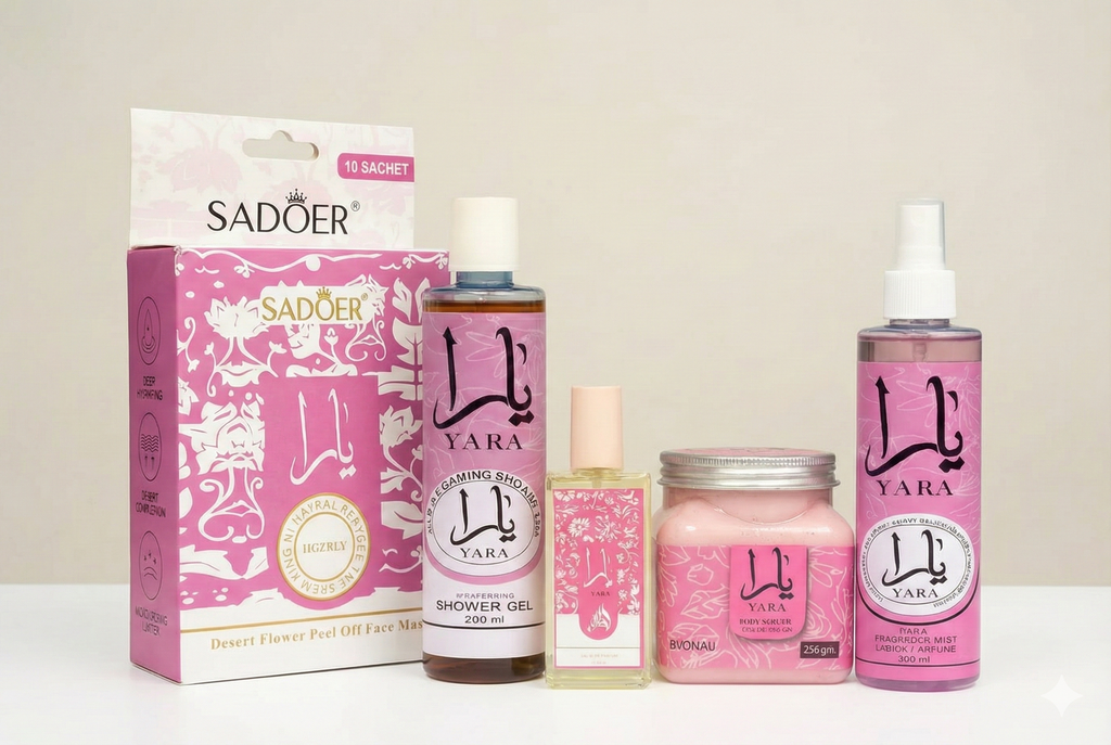 Yara Pink 5-in-1 Ultimate Beauty Combo | Full Body Fragrance Set & Sadoer Face Mask Deal
