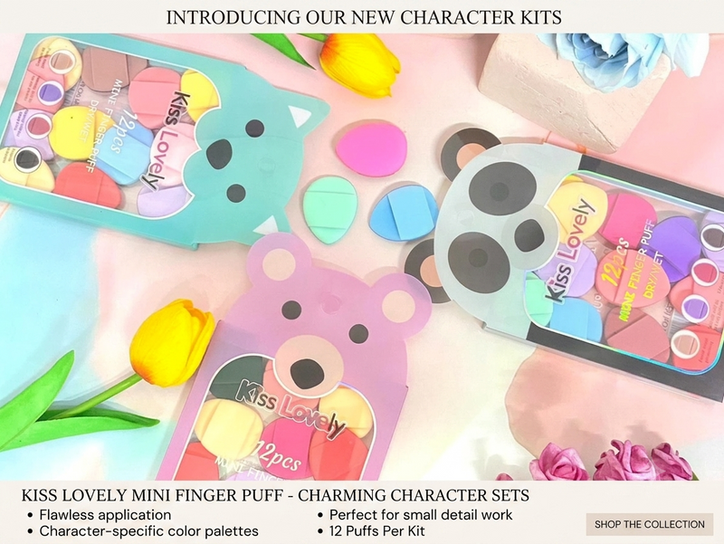 Kiss Lovely 12 Pcs Mini Finger Powder Puff Set with Cute Box