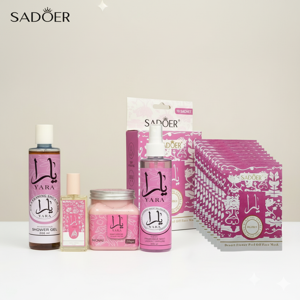 Yara Pink 5-in-1 Ultimate Beauty Combo | Full Body Fragrance Set & Sadoer Face Mask Deal