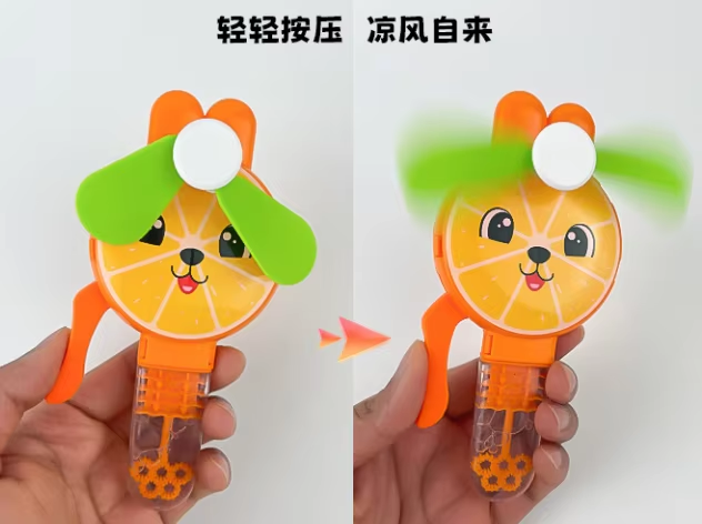 Fruit Shape Mini Hand Fan Toy for Kids – 2-in-1 Bubble Blower