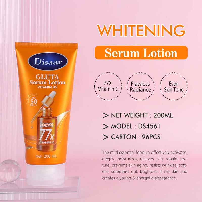 Disaar GLUTA Serum Lotion 200ml | Vitamin C, Vitamin B5 & SPF 50 PA+++ Brightening Body Lotion