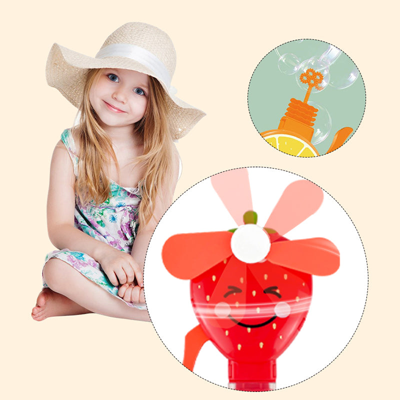 Fruit Shape Mini Hand Fan Toy for Kids – 2-in-1 Bubble Blower