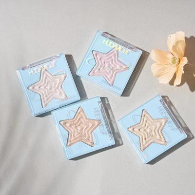 HUDAMOJI Star-Shaped Highlighter Powder Set – Pack of 4 | Shimmer & Glow Face Highlighter