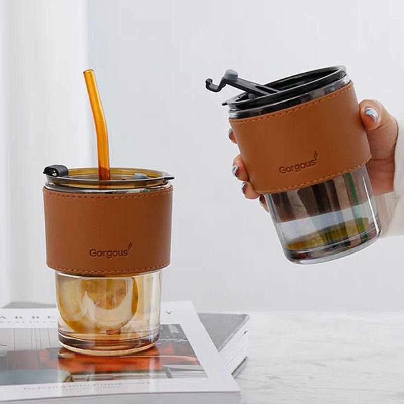 Premium Glass Coffee Tumbler with Straw & Lid – Reusable Heat Resistant Travel Cup for Iced Coffee, Tea, Juice & Smoothies