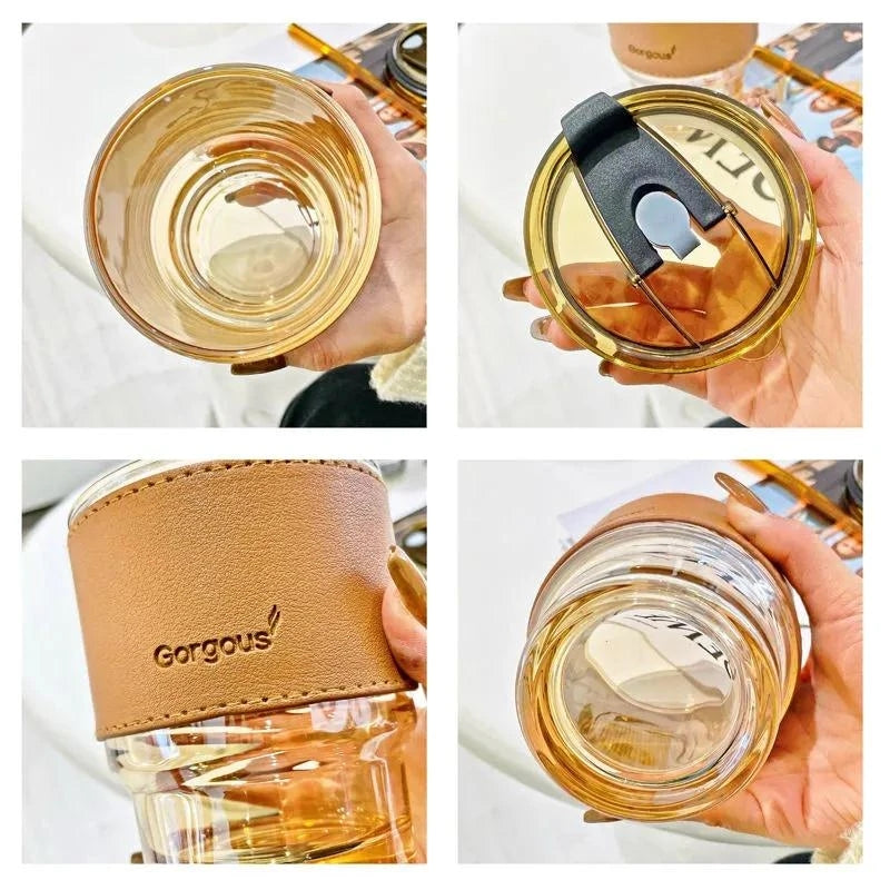 Premium Glass Coffee Tumbler with Straw & Lid – Reusable Heat Resistant Travel Cup for Iced Coffee, Tea, Juice & Smoothies
