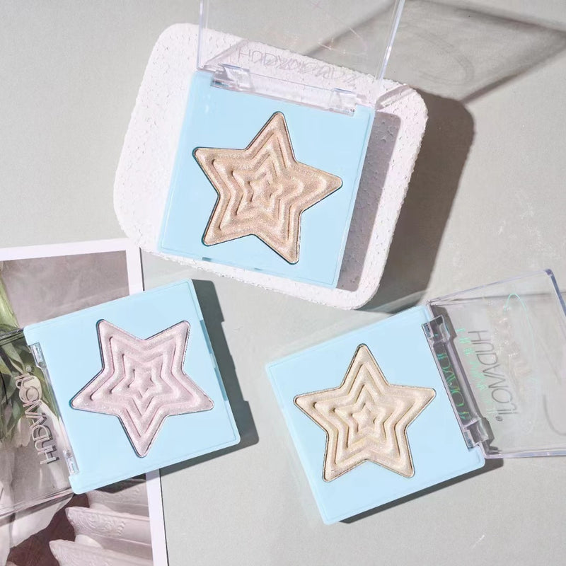 HUDAMOJI Star-Shaped Highlighter Powder Set – Pack of 4 | Shimmer & Glow Face Highlighter