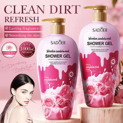 SADOER Wooden Sandalwood Rose Shower Gel 1000ml – Moisturizing Body Wash for Soft & Smooth Skin