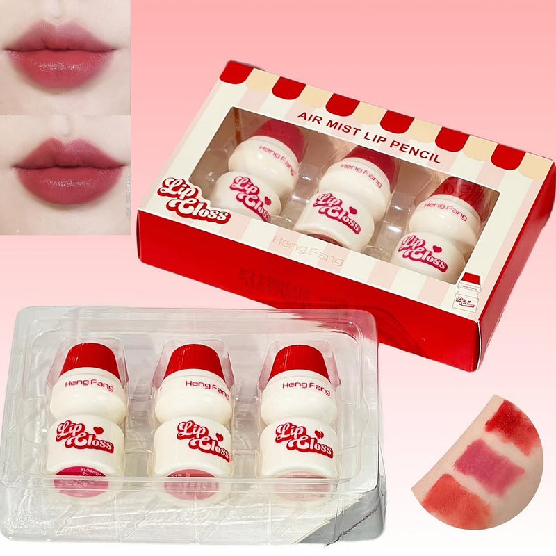 Heng Fang Air Mist Lip Gloss 3 Pcs Set | Velvet Matte Lip Tint | Lip & Cheek Tint