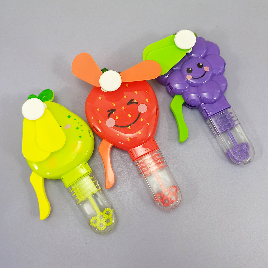 Fruit Shape Mini Hand Fan Toy for Kids – 2-in-1 Bubble Blower