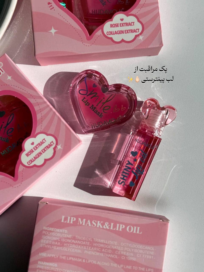 Hudamoji - 2pcs Rose & Collagen Extrat Lip Care Set