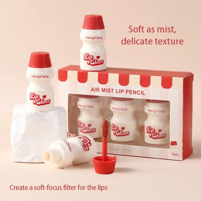 Heng Fang Air Mist Lip Gloss 3 Pcs Set | Velvet Matte Lip Tint | Lip & Cheek Tint