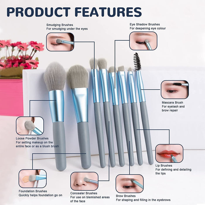 8-Piece Mini Travel Makeup Brush Set