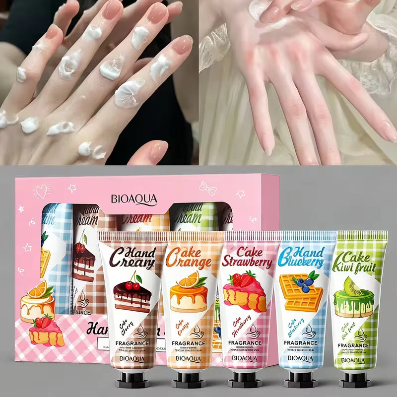 BIOAQUA 5pcs Fruit Cake Hand Cream Set - Moisturizing Gift