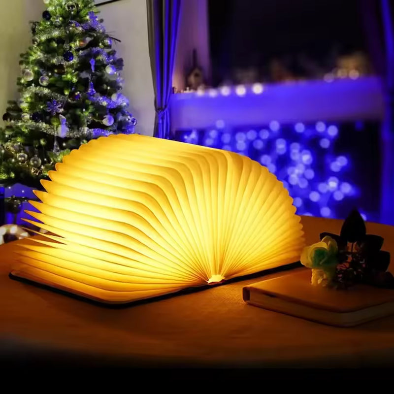 Foldable LED Book Lamp – USB Rechargeable Wooden Reading Desk & Bedside Night Light