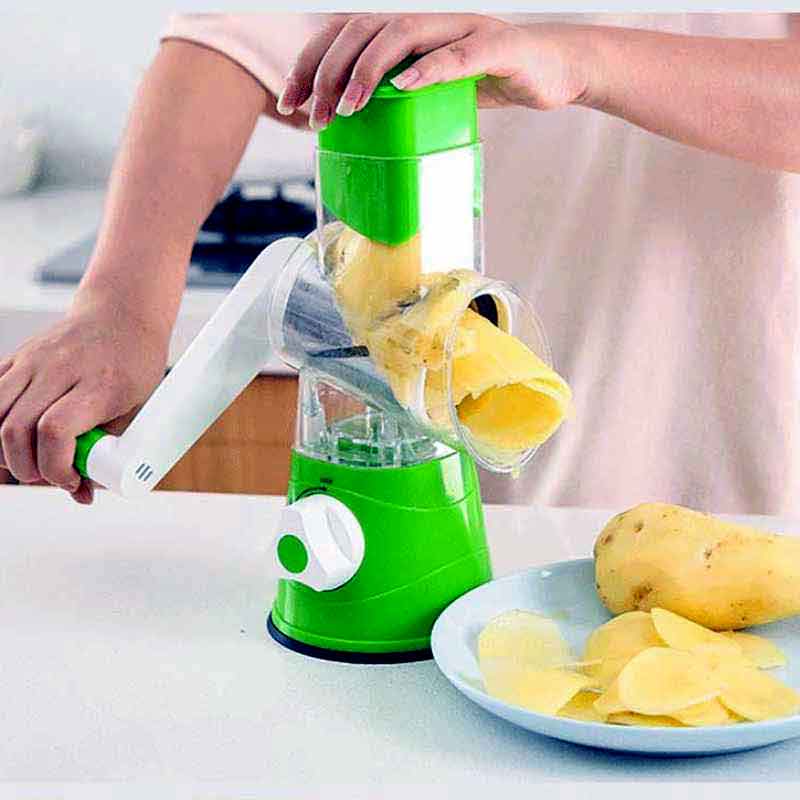 3-in-1 Manual Rotary Drum Grater Vegetable Slicer & Cheese Shredder for Kitchen with Stainless Steel Blades