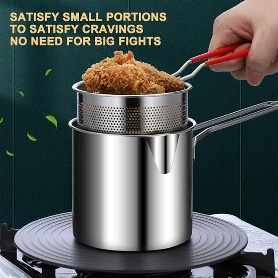 Stainless Steel Mini Deep Fryer Pot with Strainer Basket for French Fries, Chicken, Tempura & Crispy Stovetop Frying