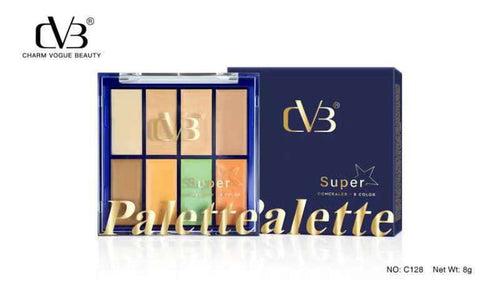 "CVB Super Concealer 8 Color Palette (C128) - Professional Creamy Contour & Color Corrector for Flawless Coverage"