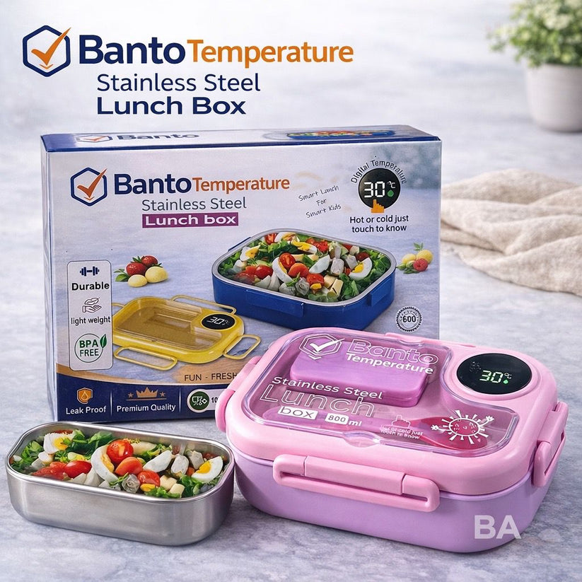 Smart Temperature Display Stainless Steel Lunch Box 800ml Leakproof Bento Box for School Office Travel & Kids Meals