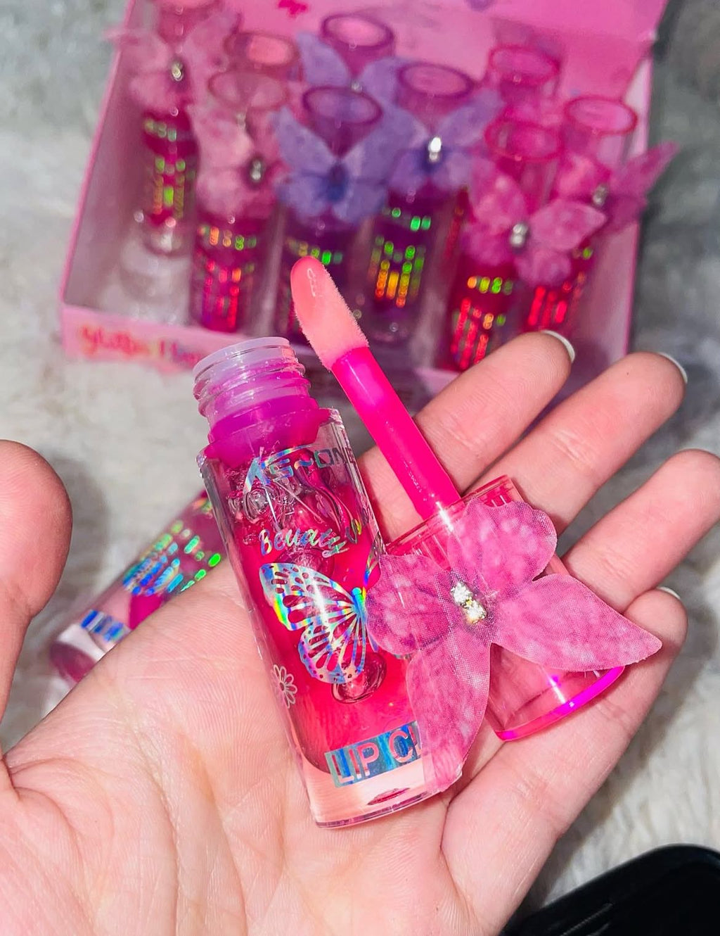 KS-ONE Glitter Flip Lip Oil – Hydrating Butterfly Design Gloss