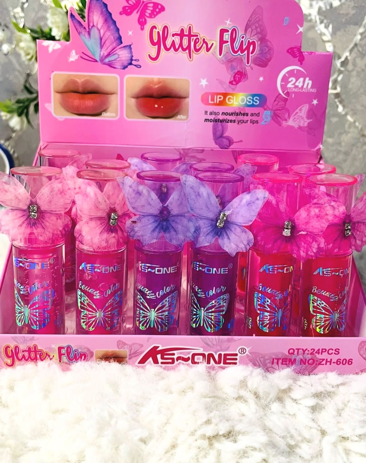 KS-ONE Glitter Flip Lip Oil – Hydrating Butterfly Design Gloss