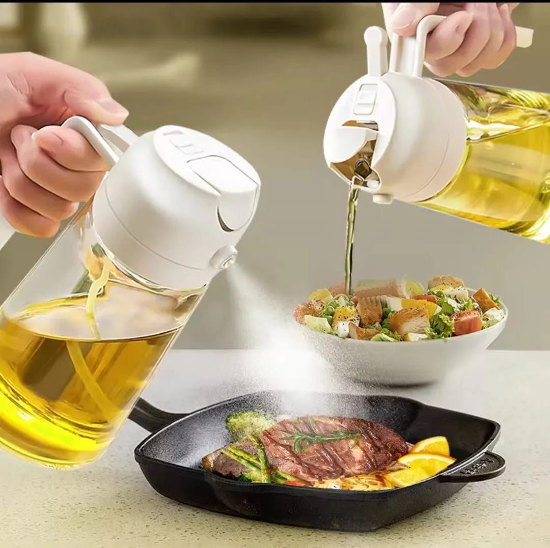 2-in-1 Glass Oil Spray Bottle & Dispenser – Kitchen Olive Oil Mister