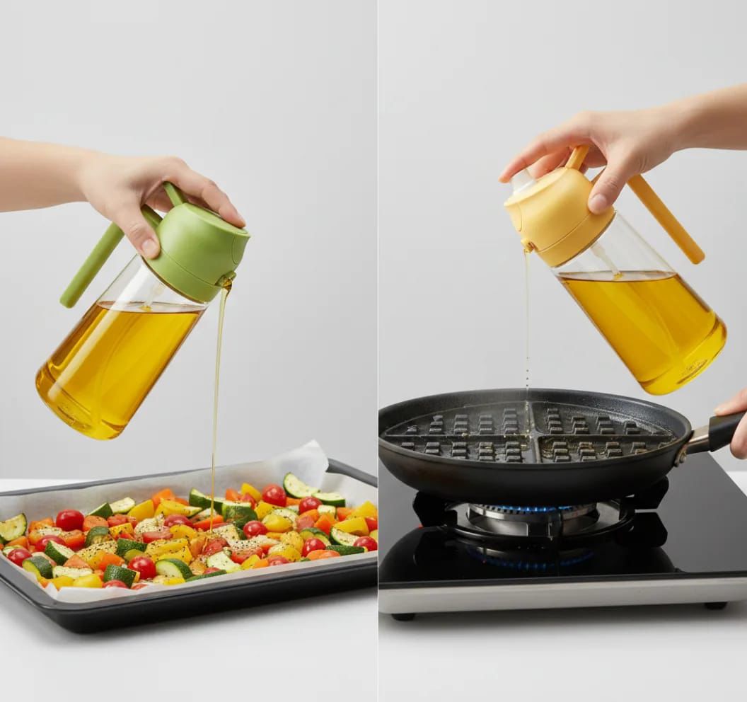 2-in-1 Glass Oil Spray Bottle & Dispenser – Kitchen Olive Oil Mister