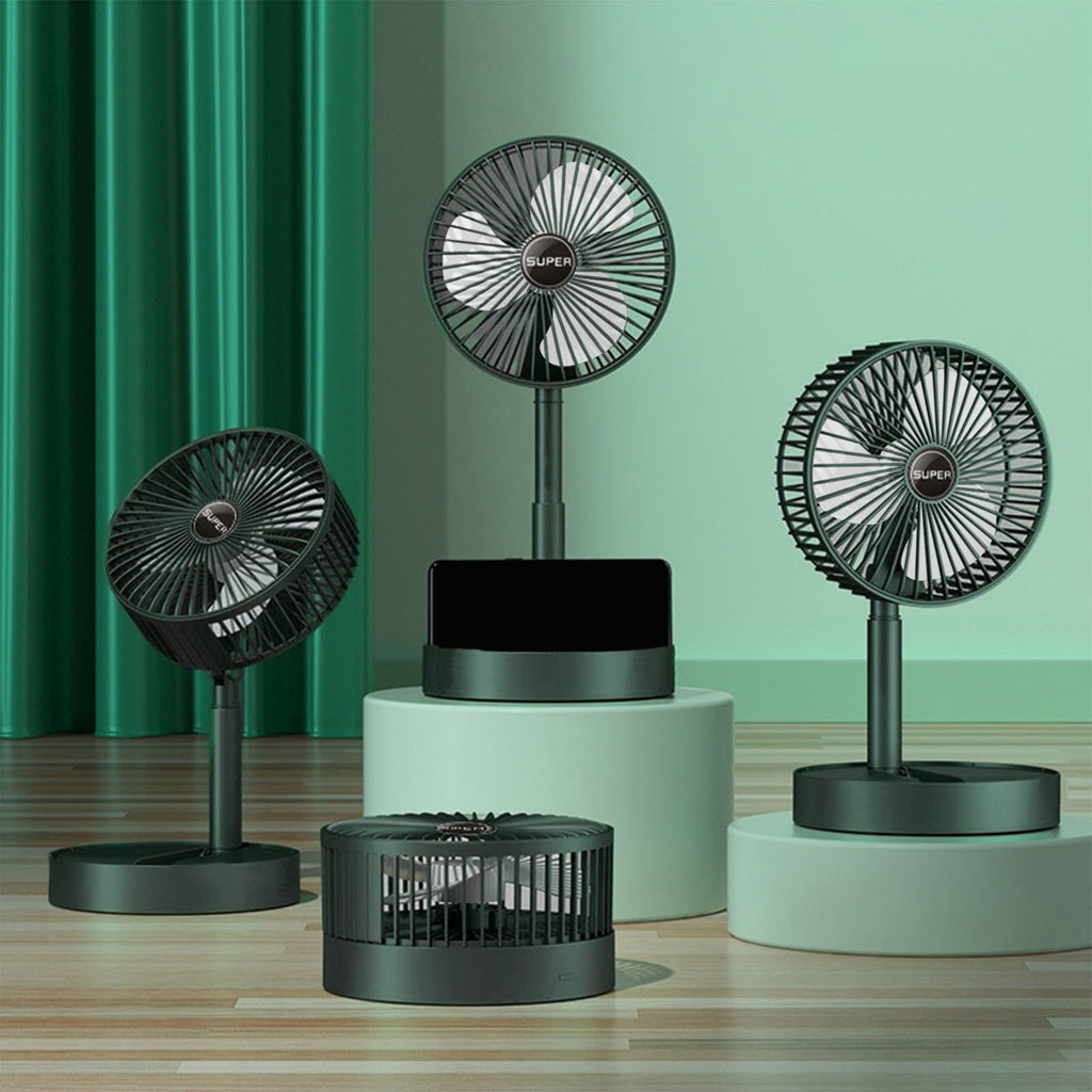 Portable Rechargeable Standing Fan – 6.5 Inch Quiet Oscillating Foldable USB Desk & Pedestal Cooling Fan with Adjustable Height, 3 Speeds & Phone Holder for Home Office, Bedroom & Travel Use