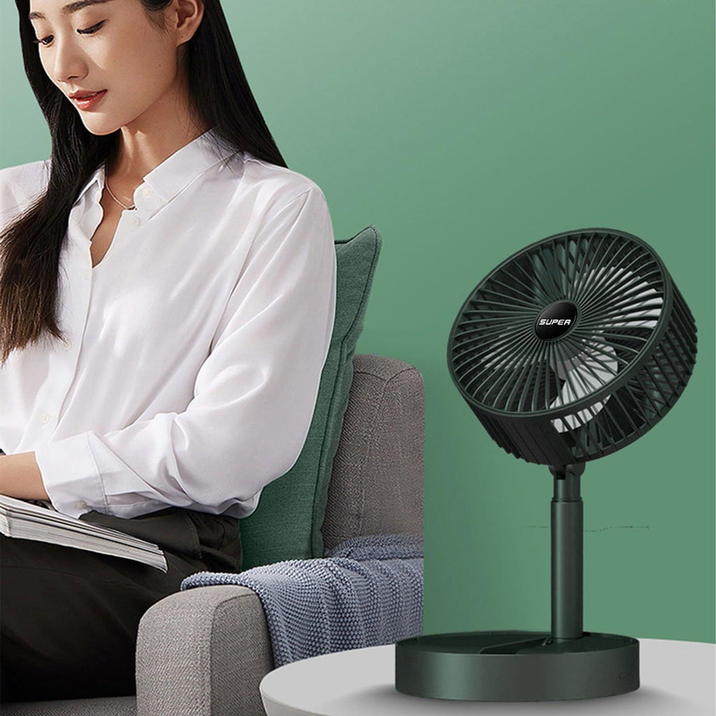Portable Rechargeable Standing Fan – 6.5 Inch Quiet Oscillating Foldable USB Desk & Pedestal Cooling Fan with Adjustable Height, 3 Speeds & Phone Holder for Home Office, Bedroom & Travel Use
