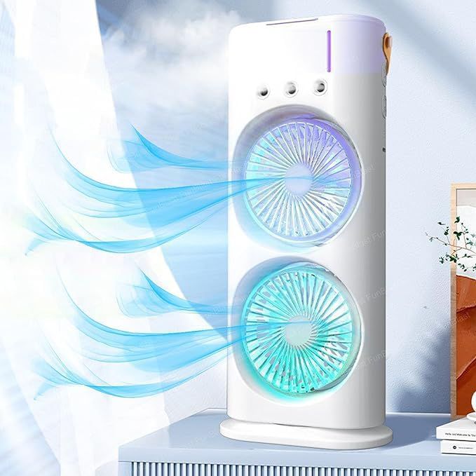 Portable Rechargeable Air Cooler Fan with Water Mist Spray, USB Mini Cooling Fan, 3 Speed Modes & 4000mAh Battery for Home Office & Travel