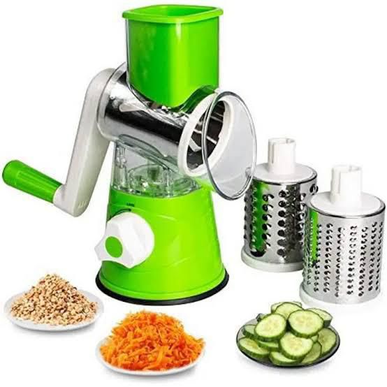3-in-1 Manual Rotary Drum Grater Vegetable Slicer & Cheese Shredder for Kitchen with Stainless Steel Blades