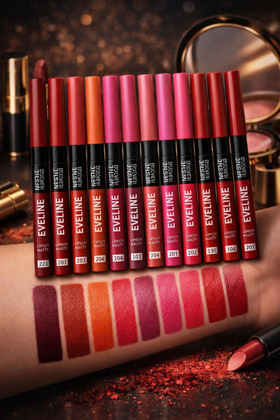 EVELINE 12 Pcs Matte Lipstick Pencil Set – Waterproof Long Lasting
