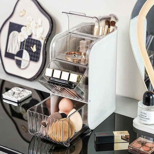 Premium 3-Tier Dustproof Makeup Organizer with Clear Drawers