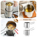 Stainless Steel Mini Deep Fryer Pot with Strainer Basket for French Fries, Chicken, Tempura & Crispy Stovetop Frying