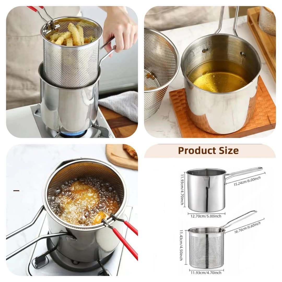 Stainless Steel Mini Deep Fryer Pot with Strainer Basket for French Fries, Chicken, Tempura & Crispy Stovetop Frying