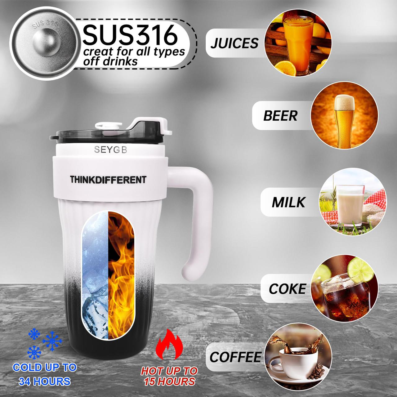 24oz Leakproof Insulated Stainless Steel Tumbler with Handle & Straw – Travel Coffee Mug for Hot & Cold Drinks