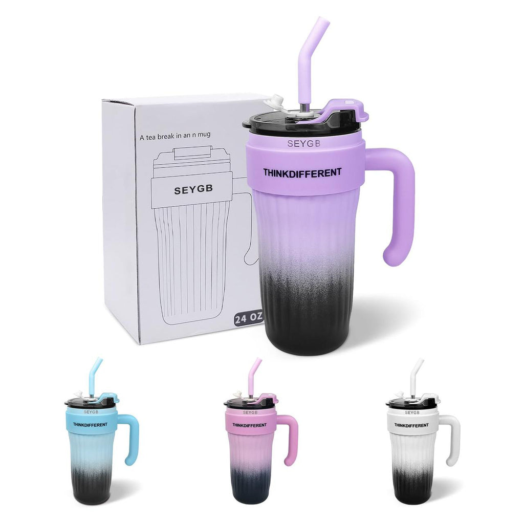 24oz Leakproof Insulated Stainless Steel Tumbler with Handle & Straw – Travel Coffee Mug for Hot & Cold Drinks