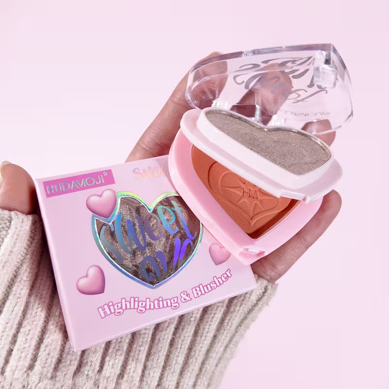 HUDAMOJI Sweet Love 2-in-1 Blush & Highlighter Set 4PCS