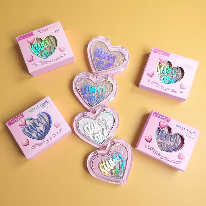 HUDAMOJI Sweet Love 2-in-1 Blush & Highlighter Set 4PCS