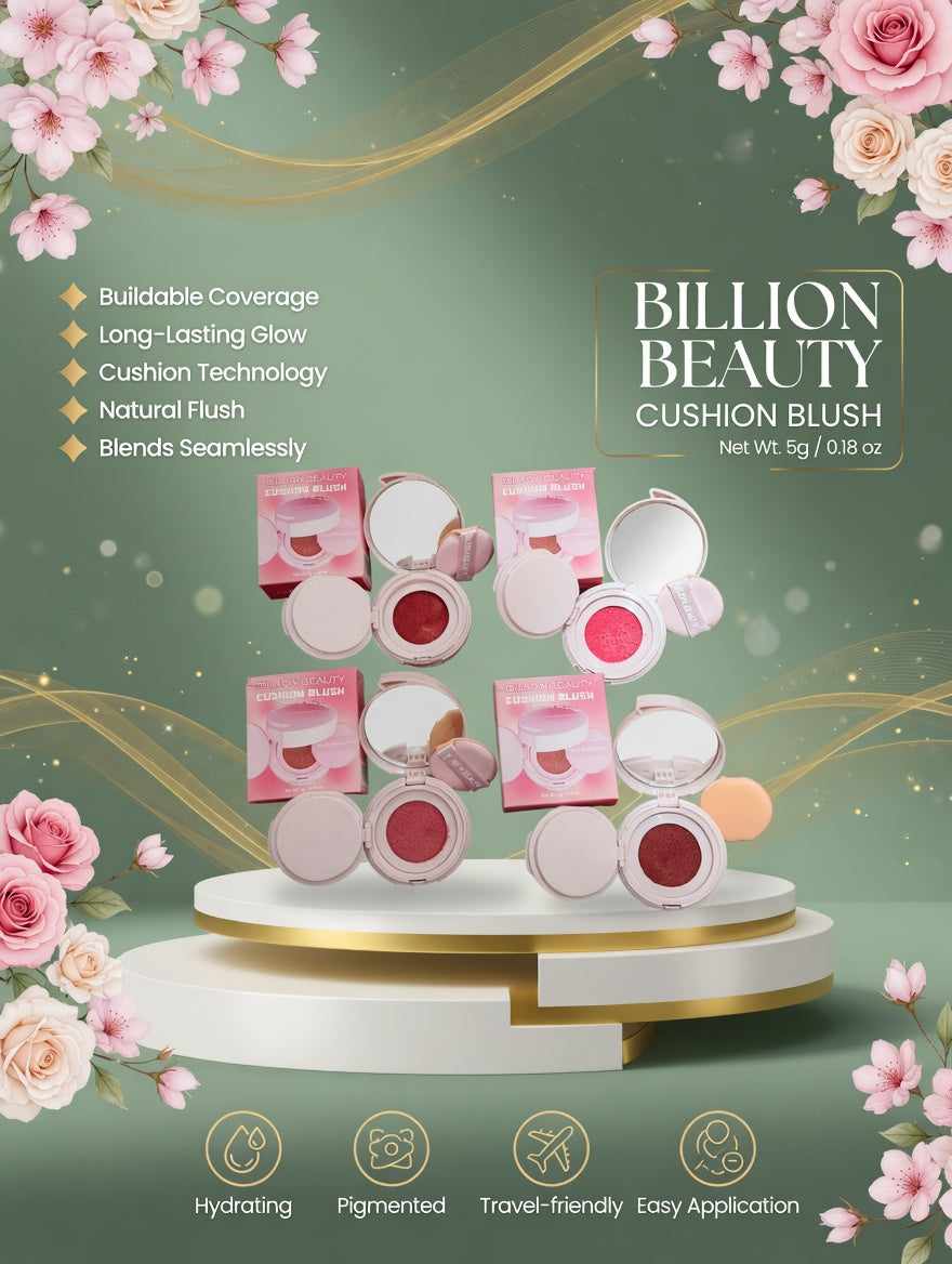 Billion Beauty Cushion Blush 4Pc Set – 4 Shades Long Lasting Natural Glow Blush