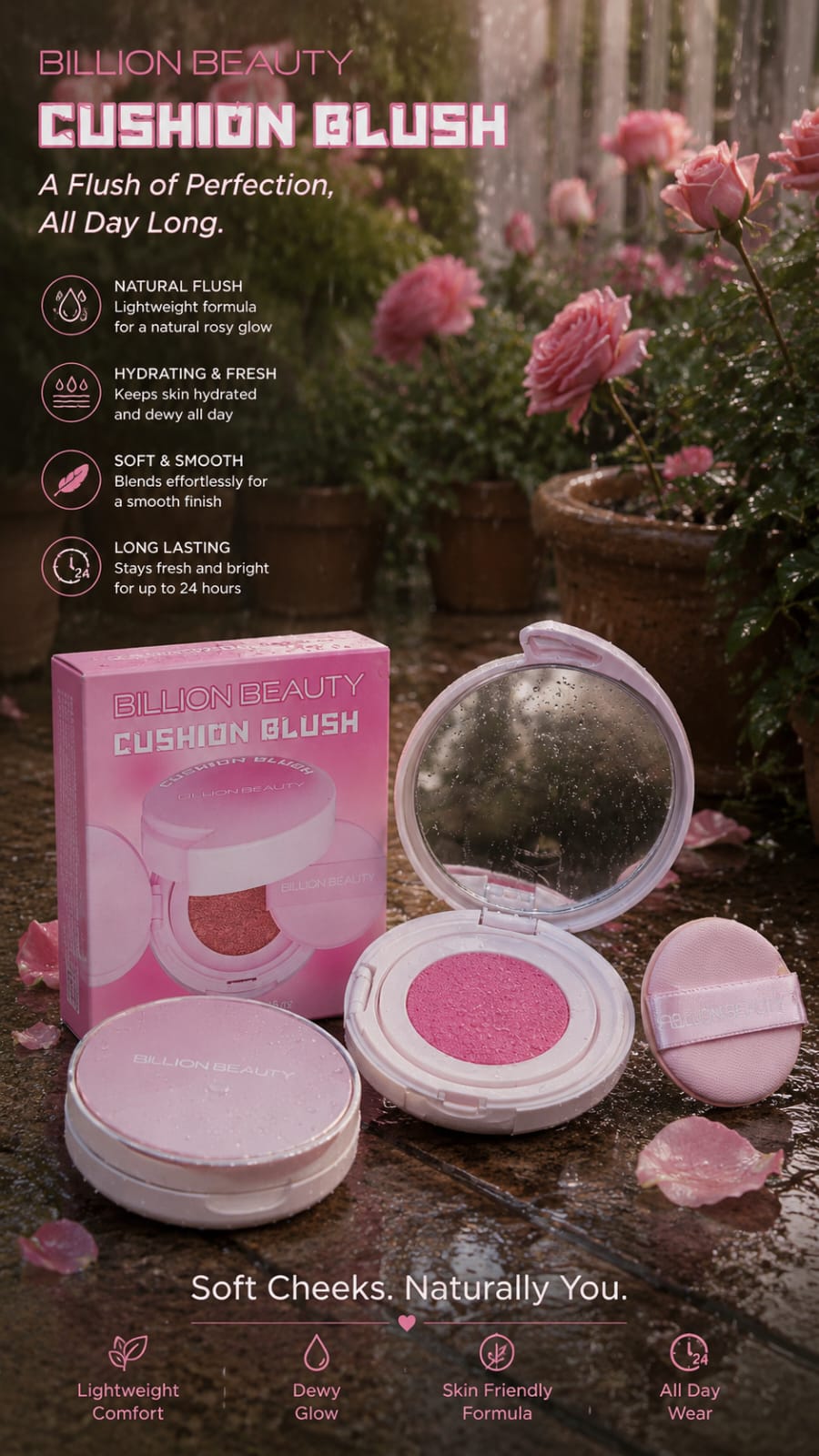 Billion Beauty Cushion Blush 4Pc Set – 4 Shades Long Lasting Natural Glow Blush